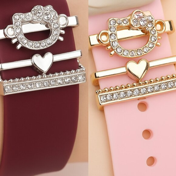 Hello Kitty Gold Silver Watch Band Charms 4pc Set Cute Strap Decorations Watches - Picture 1 of 2